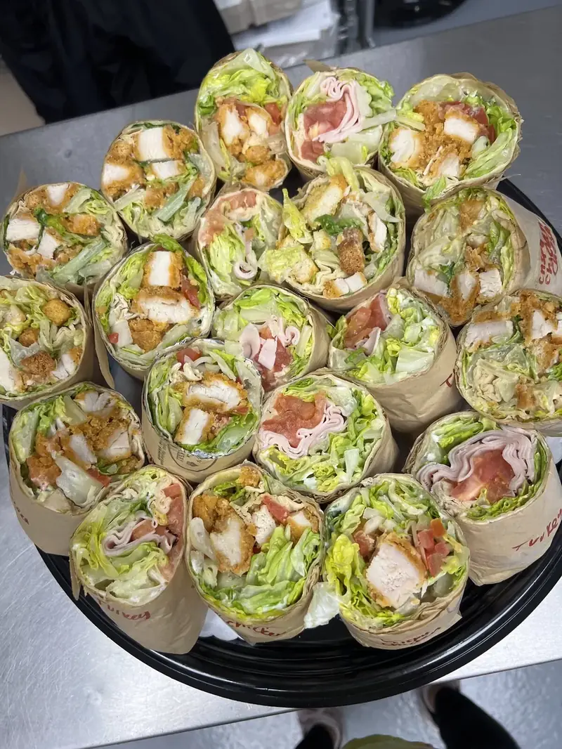 Chicken wrap catering tray for an office lunch from Lu's Cafe & Bakery