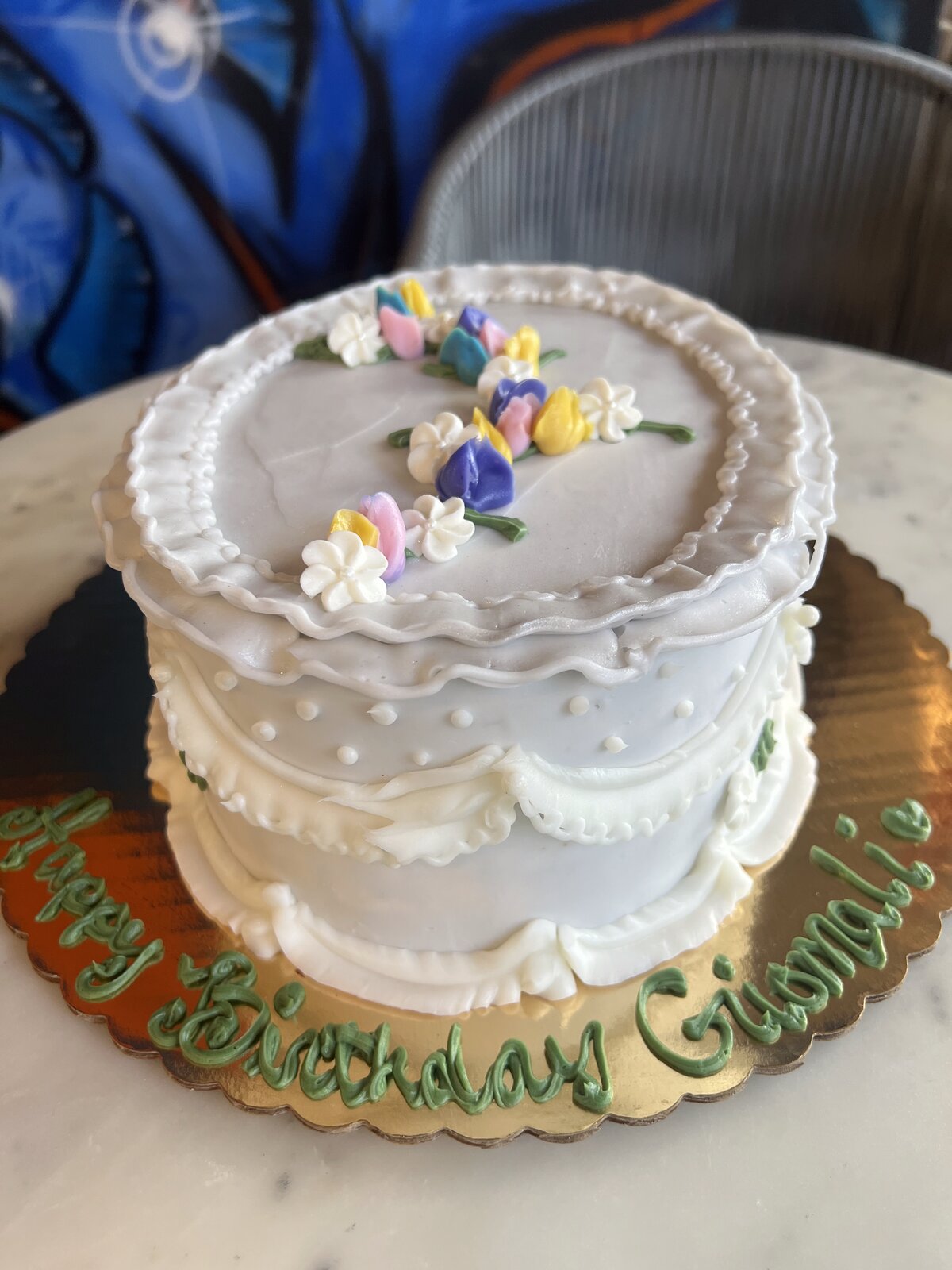 Lavender pastel floral birthday cake at Lu's Cafe & Bakery