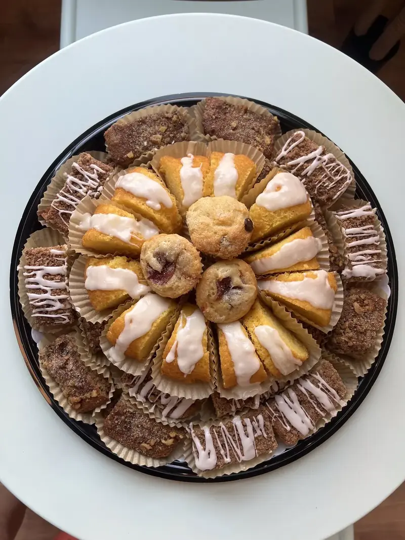 Dessert catering platter of cookies, brownies, and pastries from Lu's Cafe & Bakery