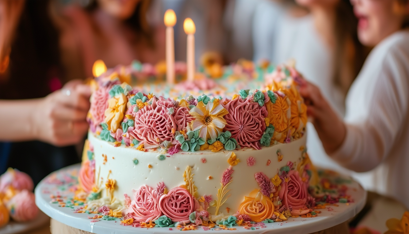 A beautifully decorated custom cake with intricate